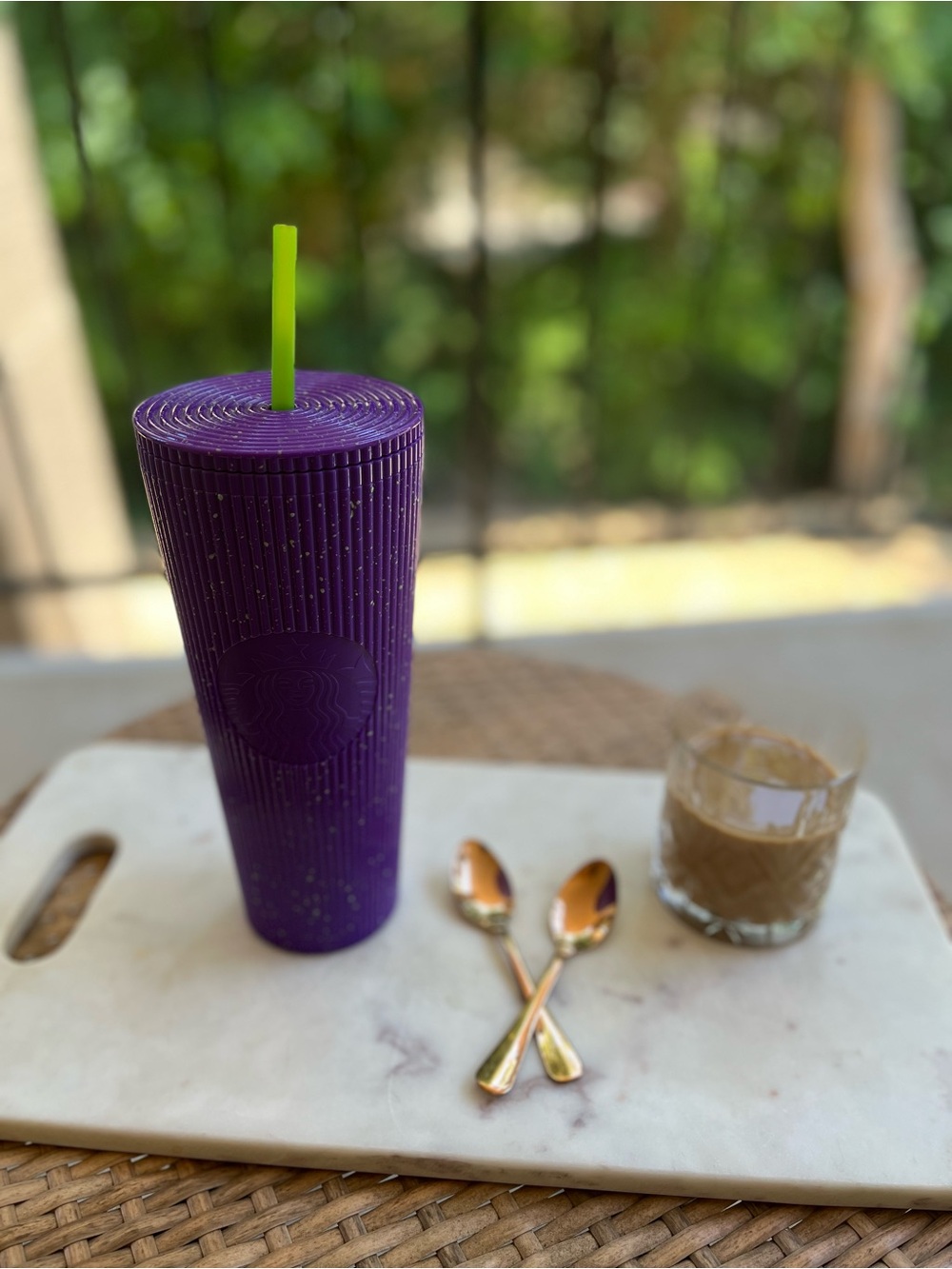 Starbucks Purple Glow-In-the-Dark Tumbler with Green Straw Insulated Travel Cup
